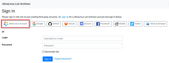 Step 1 of associating lists.almalinux.org account with AlmaLinux Accounts